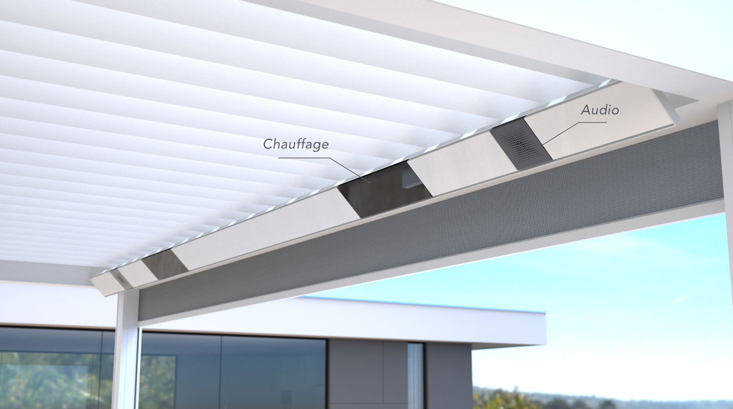 Lighting and heating integrated into the design | PATRICK ST-ONGE PERGOLA